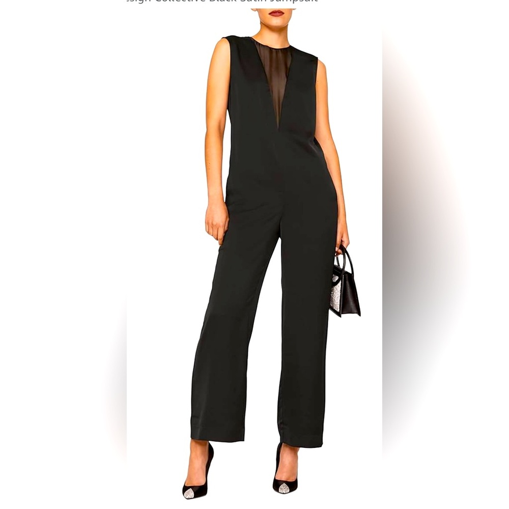 NWOT-Marina Moscone Collective Black Satin Jumpsuit Size 4